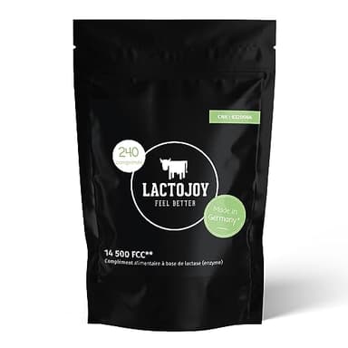 LactoJoy Comprimés de Lactase I Combat l'Intolérance au Lactose I 240 Pcs. RECHARGE de Dose Extra-Forte (14 500 FCC) I 100% Végétale I Favorise la Digestion du Lactose I Sans Produits Chimiques