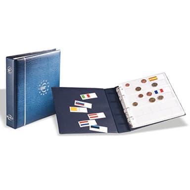 Leuchtturm 338772 Album numismatique Numis - Album de Collection avec 7 Pochettes pour 21 Jeux de pièces de Monnaie Euro et Cassette de Protection - Bleu