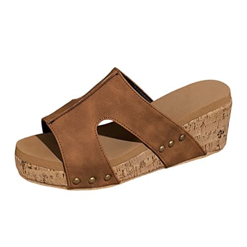 Mules pour femme Corfu - Sandales compensées tendance - Chaussons avec semelle épaisse en fin et semelle intérieure en liège naturel - Bouche de poisson - Bout ouvert - Pantoufles antidérapantes