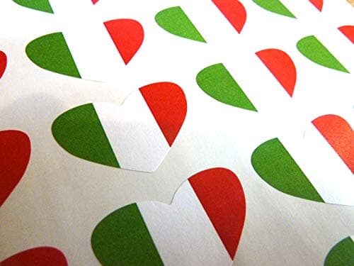 Pack De 50, Forme Coeur 35x23mm, Italie Autocollantes Drapeau Autocollants Italien Étiquettes