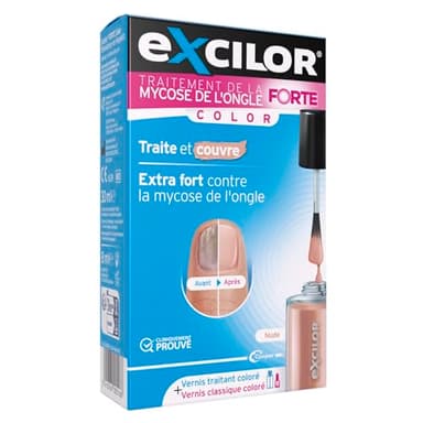 EXCILOR - Forte Color - Traitement de la Mycose De l’Ongle - Traite & Couvre - Traitement 30ml + Vernis à Ongle cosmétique 8ml - Cliniquement Prouvé* - Nude