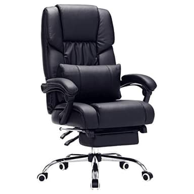 SONGMICS Fauteuil de bureau Chaise pour ordinateur avec repose-pied pliable dossier réglable PU OBG71B, Noir