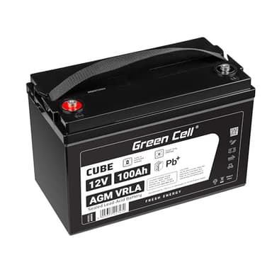 Green Cell® Rechargeable Batterie AGM 12V 100Ah accumulateur au Gel Plomb Cycles sans Entretien VRLA Battery étanche | Photovoltaïque | Caravane | Solaire | Camper | Batterie Voiture | Bateau | RV