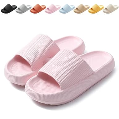 Calish Chaussons Antidérapants pour Homme Femme Pantoufles de Douche Très Léger Semelle Épaisse Amorti Soft Tongs Sandales- pour Maison, Jardin, Salle de Bain, Piscine, Plage, Rose, 36-37 EU