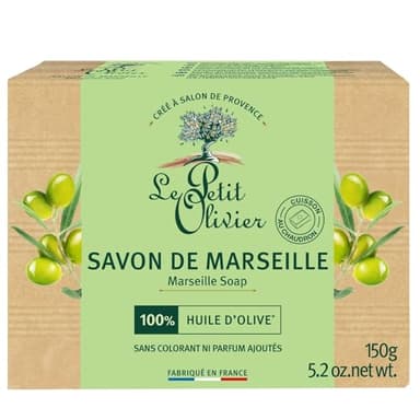 LE PETIT OLIVIER - Savon Solide De Marseille À l'Huile d'Olive - 72% D'Huile Végétale - Fabrication Traditionnelle - Sans Parfum Ni Colorant Ajouté - Fabriqué En France - 150 g
