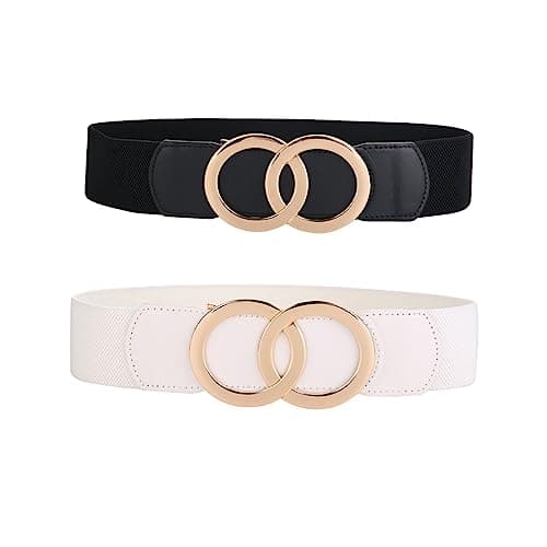 SYMOL Ceinture Extensible Pour Femmes,Ceintures Elastiques à la Mode Femme Régulière et Grande Taille 70CM-160CM Pour Manteau Long,Chemise Longue,Jupe.(Noir+Blanc,Taille:90CM-110CM)