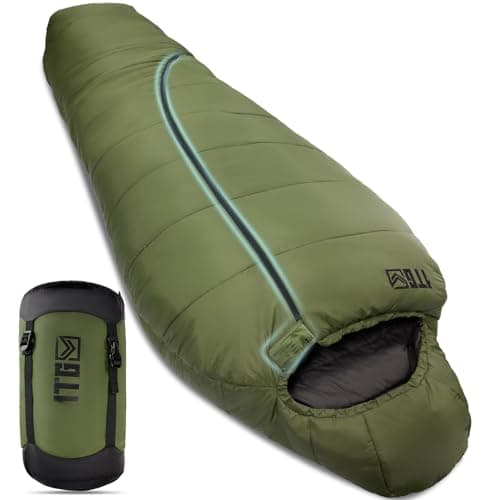 1TG Tactical Sac de Couchage Adulte, Sac de Couchage Sarcophage Grand Froid -4°C | 4 -Saisons Sac de Couchage Compact pour Camping, Trekking & Bivouac (Adulte ≤185cm)