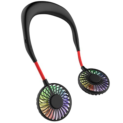Mini ventilateur tour de cou portable, mains libres USB, rechargeable, ventilateur de bureau, ventilateur de collier avec double tête de vent, 3 vitesses, lumière LED pour voyage, sport, extérieur,