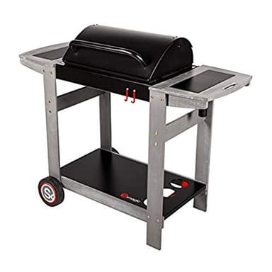 Barbecue au charbon Indiana, avec chariot en bois et deux tablettes latérales