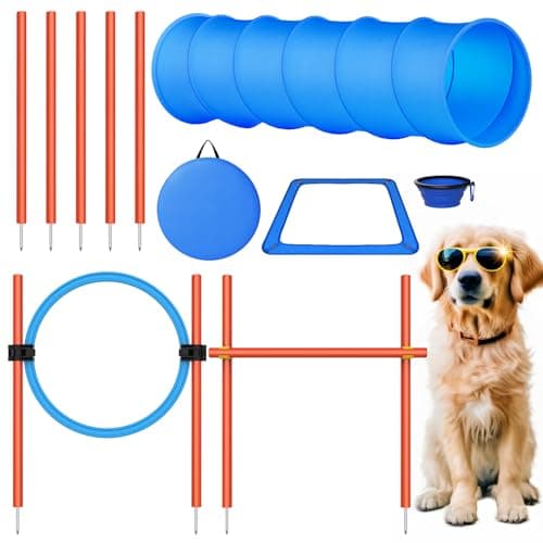 X XBEN Set Agility pour Chiens, Set Agility pour Chiens 6 pièces, Set Agility pour Chiens Grand avec Tunnel pour Chiens, Haies, 5 Barres de Slalom, Anneau de Saut, boîte de Pause