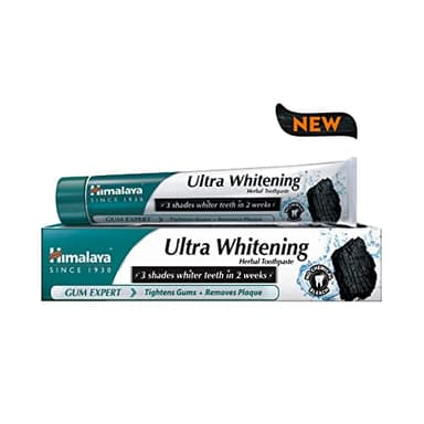 Himalaya Ultra Whitening Pâte Dentifrice - Formule Herbale avec Charbon Actif de Coco et Huile de Graines Noires, Sans Fluor, Végan, Nettoie en Profondeur, Blanchit les Dents de 3 Teintes, 75ml