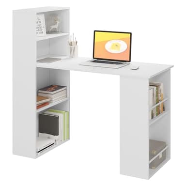 eSituro Bureau avec Rangement, Bureau Informatique Blanc avec 6 Étagères, Table PC pour Travailler Étudier et Chambre Ado, Style Scandinave, 122x55x120cm