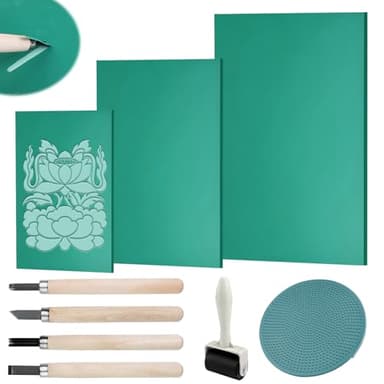 Riloventa 9 Pièces Kit Linogravure, Plaque Linogravure, Outils de Sculpture sur Linoléum, Linogravure Accessoires, d'Outils de Sculpture sur Linogravure pour la Gravure et DIY Impression en Relief