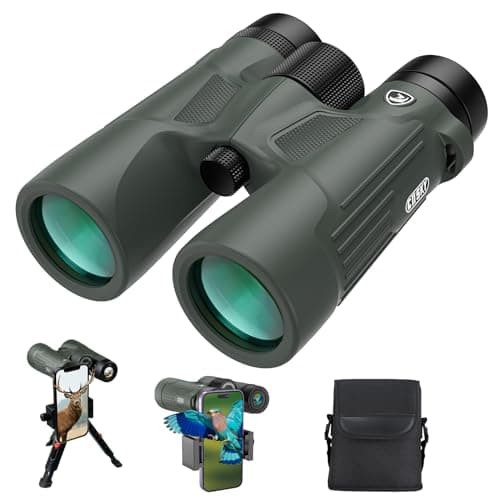 Gosky Jumelles Adultes Puissante 10x42 avec Adaptateur Téléphone et Trépied, Paire de Jumelles Etanches pour Observation des Oiseaux, Chasse, Voyages