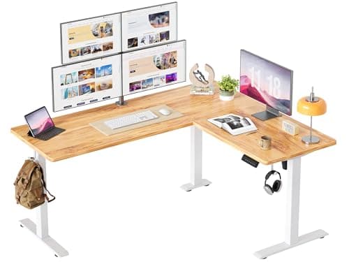 BEXEVUE Bureau Assis Debout Angle Électrique - 160x140cm Bureau Table Debout Réglable Hauteur en Forme L, Angle Réversible Panneau Contrôle 3 Fonctions Mémoires, Système Anti-Collision Maison Domicile