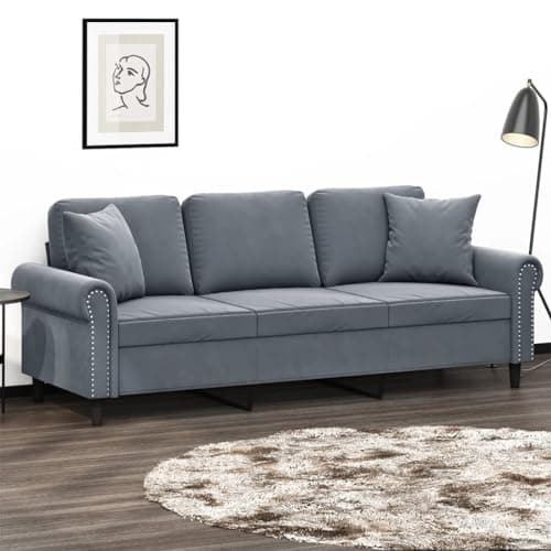 ShGaxin 3200956 Canapé 3 places avec coussins en velours gris foncé 180 cm