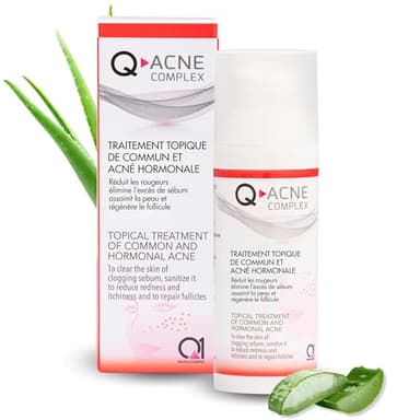 Q1 Q-Acne Complex, Crème Anti Acné à l'Acide Salicylique, Crème Anti Boutons pour le Visage | Elimine les Boutons et les Rougeurs | Traitement Efficace pour l'Acné Juvénile et Hormonale, 40ml