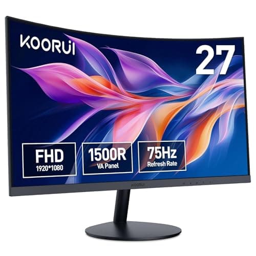 KOORUI Écran PC Incurvé - Dalle VA 27 Pouces, Résolution FHD (1920 x 1080), 1500R, 75Hz, 5ms, HDMI, VGA, Réglage de l’Inclinaison, Angle de Vision de 178°, Ecran pc Gamer Incurvé, Noir