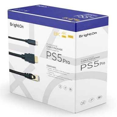 BrightOn® Pack de câbles optimisé compatible avec PS5 PRO | Câble HDMI 2.1 HDR 8K @ 60Hz/4K @ 120Hz | Câble Ethernet CAT 7 super haute vitesse | Câble de charge rapide (3.1 USB C vers USB C)