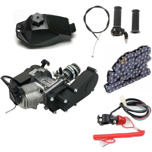 2 Temps Moteur de Pocket Bike 49cc, 14mm Pullstart Engine Motor Kit Moteur Pocket Bike 49cc Thermique Équipé de Réservoir de Carburant Filtre à Air Moteur Quad Pocket 49cc Moteur Pocket Quad