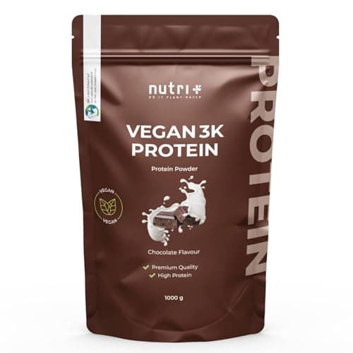 Nutri + Protein Powder Vegan Chocolate 1kg - Poudre de chocolat à faible teneur en sucre 3k poudre de protéines pour la croissance musculaire - sans lactose - Isolat de protéine