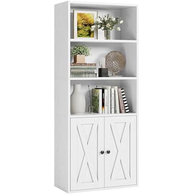 IRONCK Bibliothèque, Étagère sur 5 Niveaux, Bibliothèque avec Porte, Vitrine, Étagère de Rangement pour Bureau, Salon, Chambre à Coucher, Style Industriel, 30 x 60 x 150 cm, Blanc