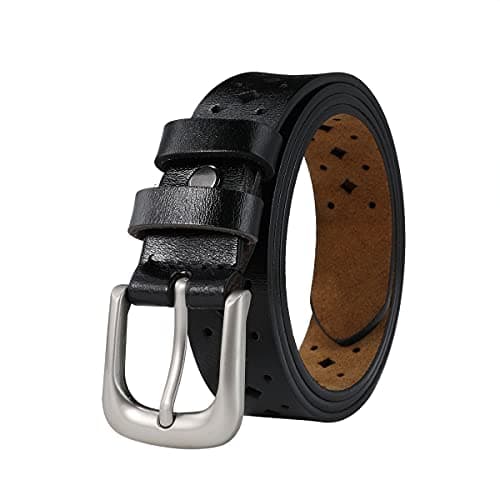 TEAMMAO Ceinture Femme Cuir Noir 110CM-180CM Ceintures Femme Grande Taille 3,0CM de Large Creux Fleur Mode Pantalon de Travail Jeans Robe Ceinture Large Leather Belt.(130CM,Noir)