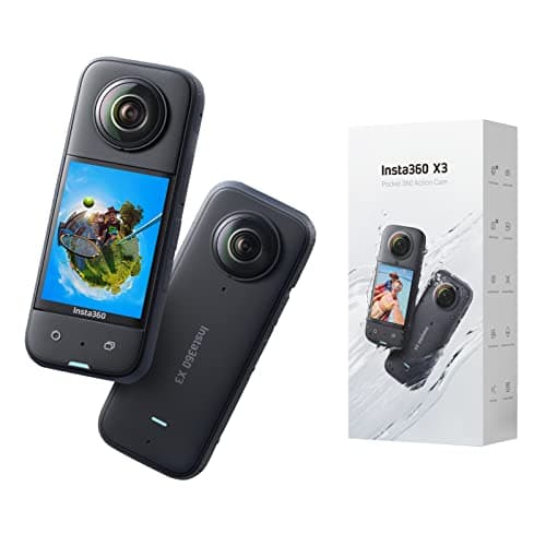 Insta360 X3 - Caméra d'action 360 degrés étanche avec capteurs 1/2" 48MP, vidéo Active HDR 5,7K 360, Photo 360 72MP, Mode Mono-Objectif 4K, Mode Me 60ips, stabilisation, écran Tactile 2,29"