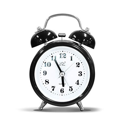 OWill Réveil Vintage Double Cloche pour Gros Dormeurs - Minimaliste Noir avec Veilleuse et Sans Tic Tac
