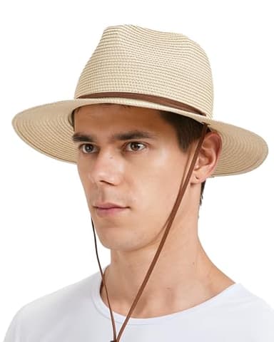 Zylioo Chapeau de Soleil M Panama Chapeau de Paille à Larges Bords Chapeau de Soleil pour Hommes et Femmes Chapeau de Paille Ajustable