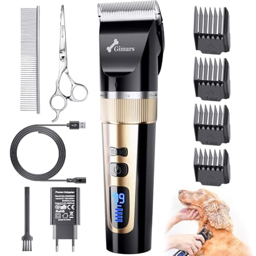 Gimars Tondeuse Chien Professionnelle Silencieuse, 7000 U/min Tondeuse pour Chien et Chats Étanche IPX7, Tondeuse Poil Long Epais, Animaux, Doré