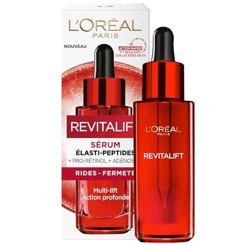 L'Oréal Paris - Sérum Visage Anti-Âge Action Rapide - Soin Anti-Rides, Extra-Fermeté & Tonifiant - Enrichi à l'Adénosine & en Fibrelastyl - Tous Types de Peaux - Revitalift - 30 mL