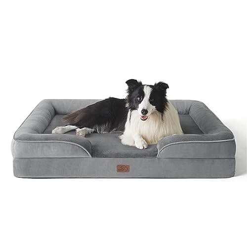 Bedsure Panier Chien Grande Taille - Canapé Chien Orthopedique et Dehoussable, Lit pour Chien Lavable, Anti-dérapant et Ultra Doux Gris, Taille 89x63x16 cm