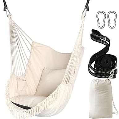 Chihee Sièges Suspendus Chaise suspendue Hamac 2 oreillers Inclus,Sangles et crochets solides pour une suspension facile suspendue en coton doux Poche de côté ensemble de chaises à pampilles Confort
