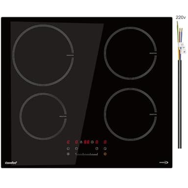 COMFEE' Plaque de cuisson à induction 7400 W avec 4 zones, plaque à induction intégrée, câblage, contrôle tactile, arrêt automatique, verrouillage de sécurité enfant, pas de prise incluse