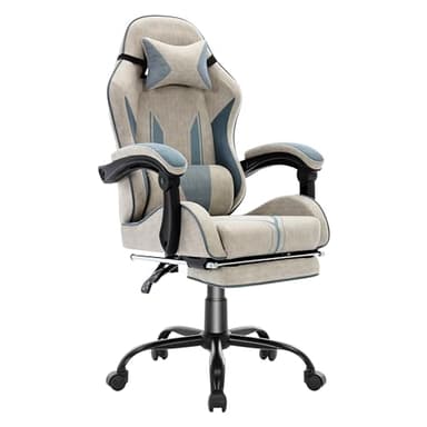 NSMAZXO Chaise Gaming Ergonomique-135° Réglable,Coussin Lombaire/Tête-Fauteuil Bureau avec Repose-Pieds, 360° Rotatif-PC/Jeu/Bureau-Adulte/Enfant-Tissu Technologique (Gris)