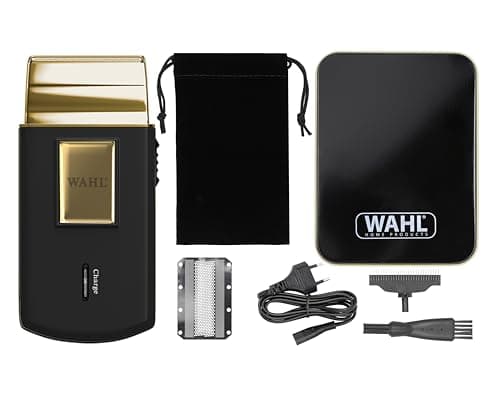 Wahl Travel Shaver Gold Edition - Rasoir électrique sans fil et rechargeable pour hommes, idéal pour les voyages, pour couper les cheveux et la barbe, compact et portable