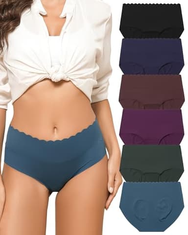Lot 6 Culotte sans Couture Femme Invisible Taille Haute Slip Dim sous Vêtements Doux Hipster Confortables Bikini