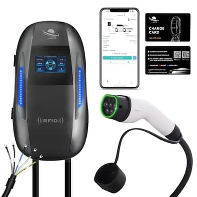 Leisheng Energy wallbox 7kw Chargeur EV - Monophasé Type 2 32A Station de Charge Rapide | Wallbox Domestique 6m Câble | IP65 Étanche | Contrôle Intelligent par APP & Compatible RFID | Black, 7kw