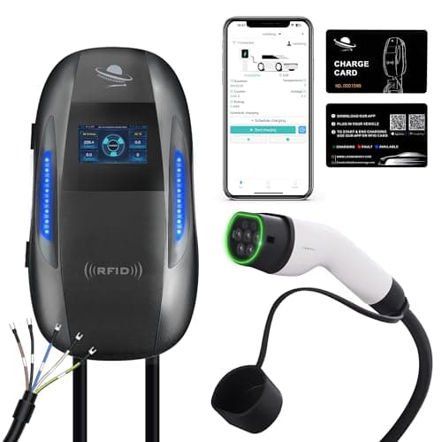 Leisheng Energy wallbox 7kw Chargeur EV - Monophasé Type 2 32A Station de Charge Rapide | Wallbox Domestique 6m Câble | IP65 Étanche | Contrôle Intelligent par APP & Compatible RFID | Black, 7kw