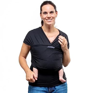 CuddleBug Écharpe de Portage Facile à Enfiler - Porte Bébé Naissance Multifonctionnel Pour les Bébés Jusqu’à 16 Kg - Écharpe de Portage Sling Mains Libres - Couverture de Portage (Noir/Black)