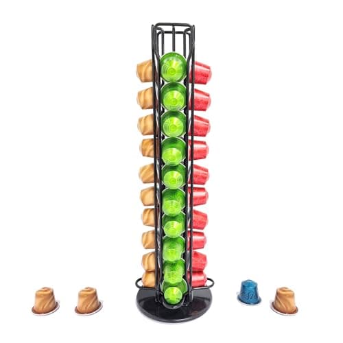 Lectorias Supports pour 40 Capsules de Café , Porte Rangement pour Nespresso Capsules de Café, Distributeur de Capsules, 360 Degrés Rotable Range Coffee Capsule Stands, Support de Rangement Dosette