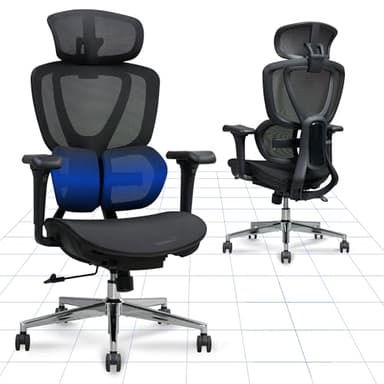 FLEXISPOT Chaise de Bureau Ergonomique, Fauteuil de Bureau avec Support Lombaire, Appui-tête 3D et Profondeur d'assise Réglable, Dossier Inclinable en 3 Positions et Réglable en Hauteur, Noir