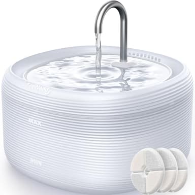 FEELNEEDY Fontaine à Eau pour Chat 3,2L,Forme de Robinet,Distributeur Silencieux avec Lumière LED, 2 Modèles de Débit d'eau, Design Élégant, 3 Filtres Inclus