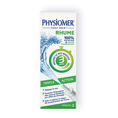 Physiomer Rhume Triple Action - Dispositif médical - Spray nasal 100% eau de mer - Huiles essentielles - A partir de 6 ans -20 mL