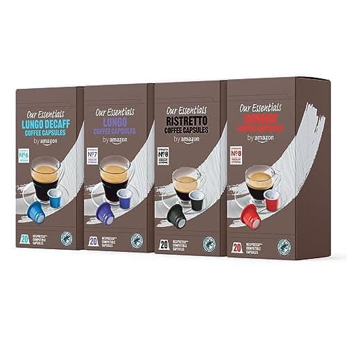 by Amazon Assortiment Standard de capsules de café compatibles Nespresso, Torréfaction Moyenne, 80 pièces, 4 lot de 20 - Certifié Rainforest Alliance