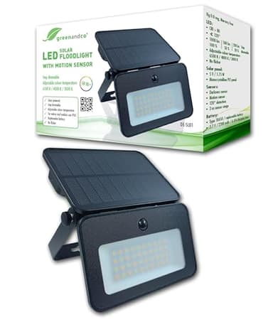 greenandco 2x Projecteur solaire LED pour l'extérieur avec détecteur de mouvement | 1000 lm | intensité réglable sur 3 niveaux | couleur de lumière réglable 6500/4000/3000 K | IP65 | Applique murale