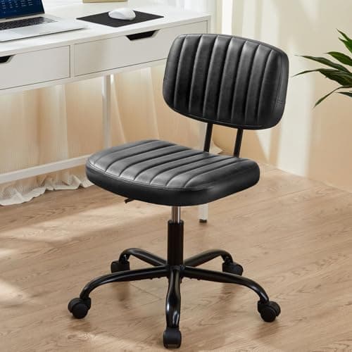 Petite Chaise de Bureau Ergonomique avec Cuir PU, Chaise de Travail Lourde, Support Lombaire en Forme de U, supporte jusqu'à 250 Ibs, Chaise de Bureau sans accoudoirs, Hauteur réglable