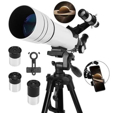 Télescope, télescope d'astronomie pour Adultes à Haute Puissance, Ouverture de 70 mm, télescope réfracteur Professionnel de 400 mm pour Les Enfants et Les débutants (White)