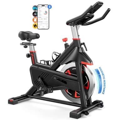 MERACH Vélo d'Appartement avec Résistance Magnétique, Vélo de Fitness d'Intérieur Silencieux avec Siège Confortable Amélioré, Écran LCD, Support Tablette, Application Exclusive, Capacité Max 136 kg
